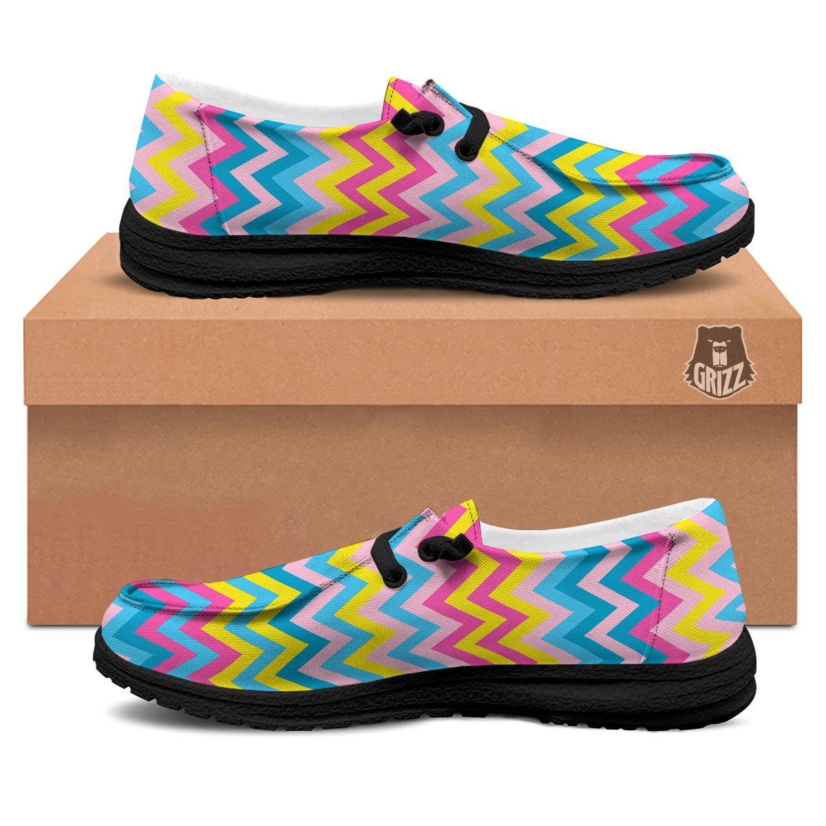 Chevron Rainbow Print Pattern Black Loafers-grizzshop