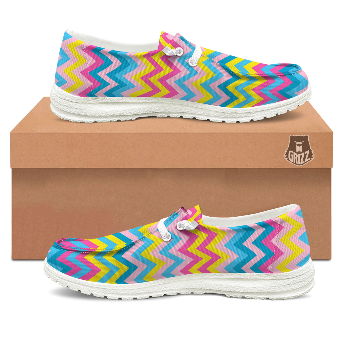 Chevron Rainbow Print Pattern Black Loafers-grizzshop