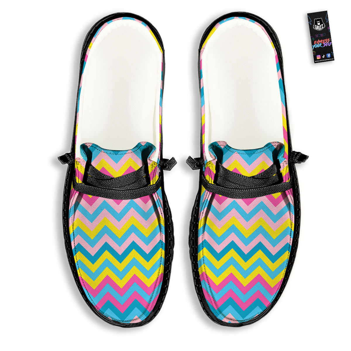 Chevron Rainbow Print Pattern Black Loafers-grizzshop