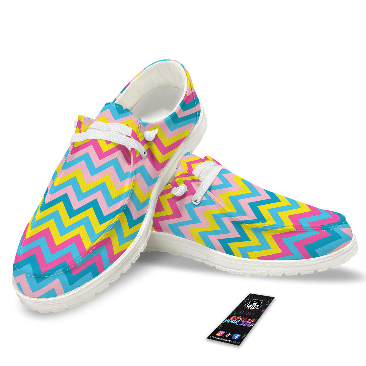 Chevron Rainbow Print Pattern Black Loafers-grizzshop