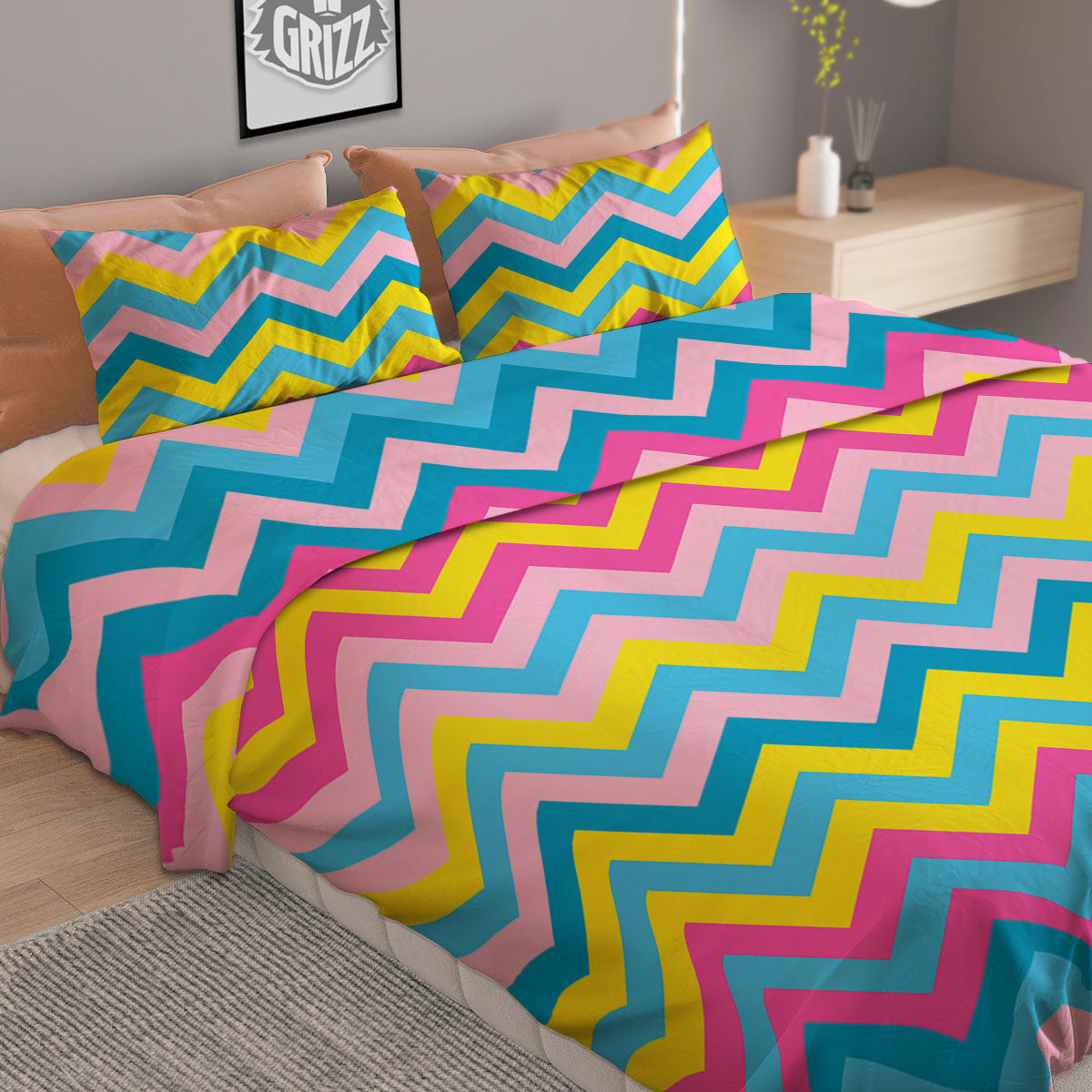 Chevron Rainbow Print Pattern Duvet Cover Bedding Set-grizzshop
