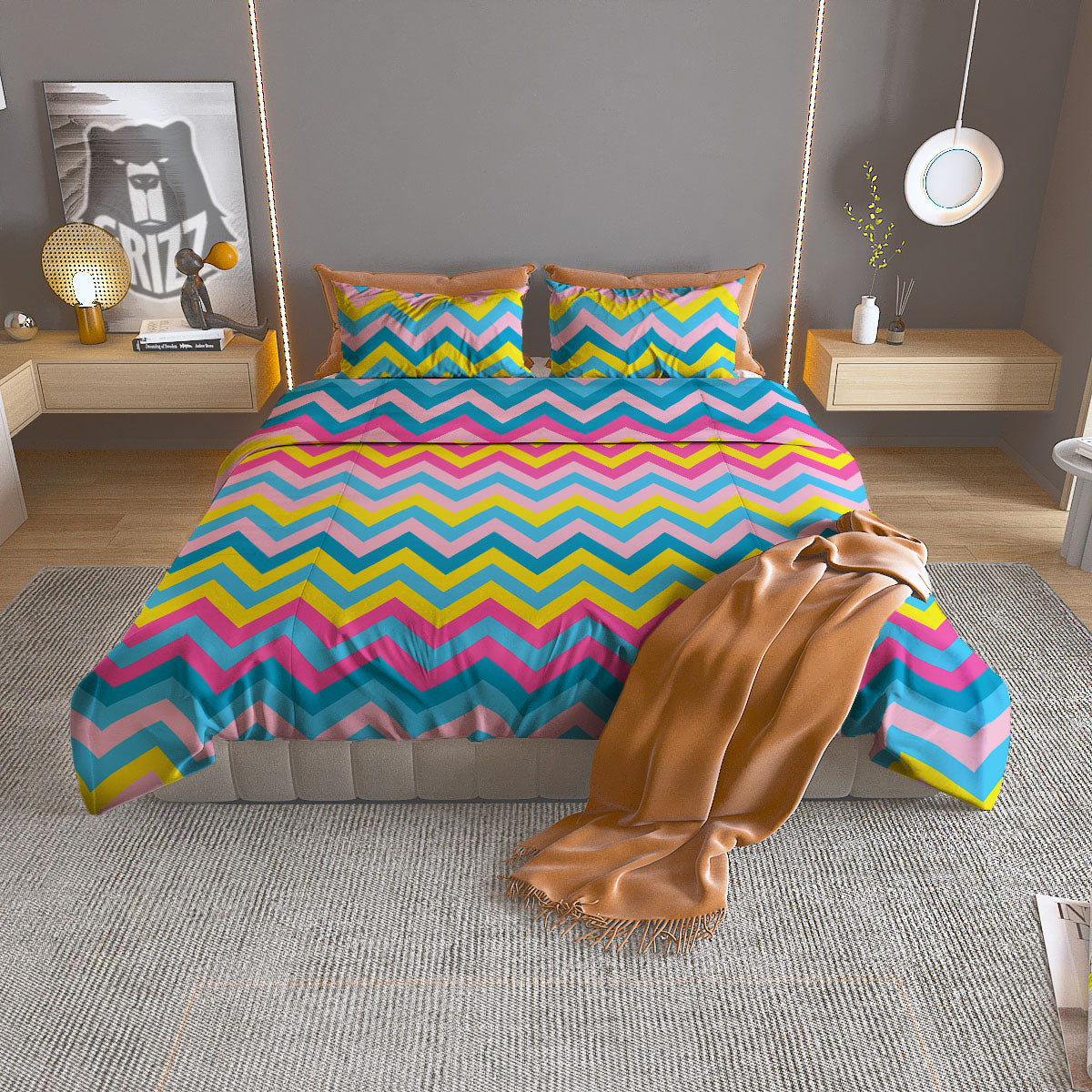Chevron Rainbow Print Pattern Duvet Cover Bedding Set-grizzshop