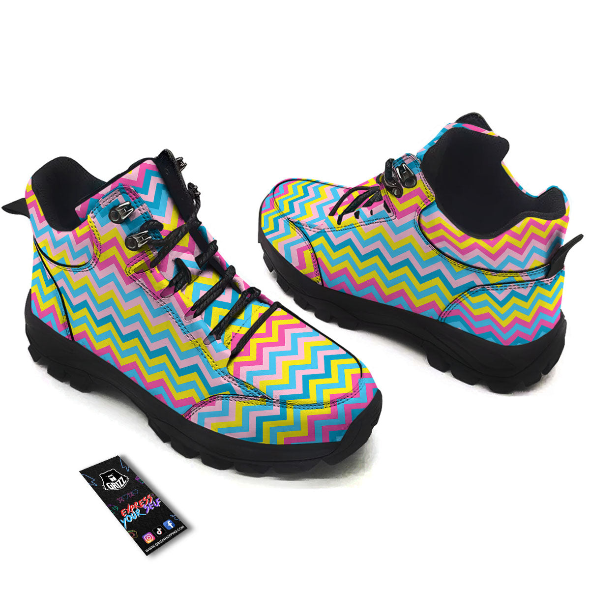 Chevron Rainbow Print Pattern Hiking Shoes-grizzshop
