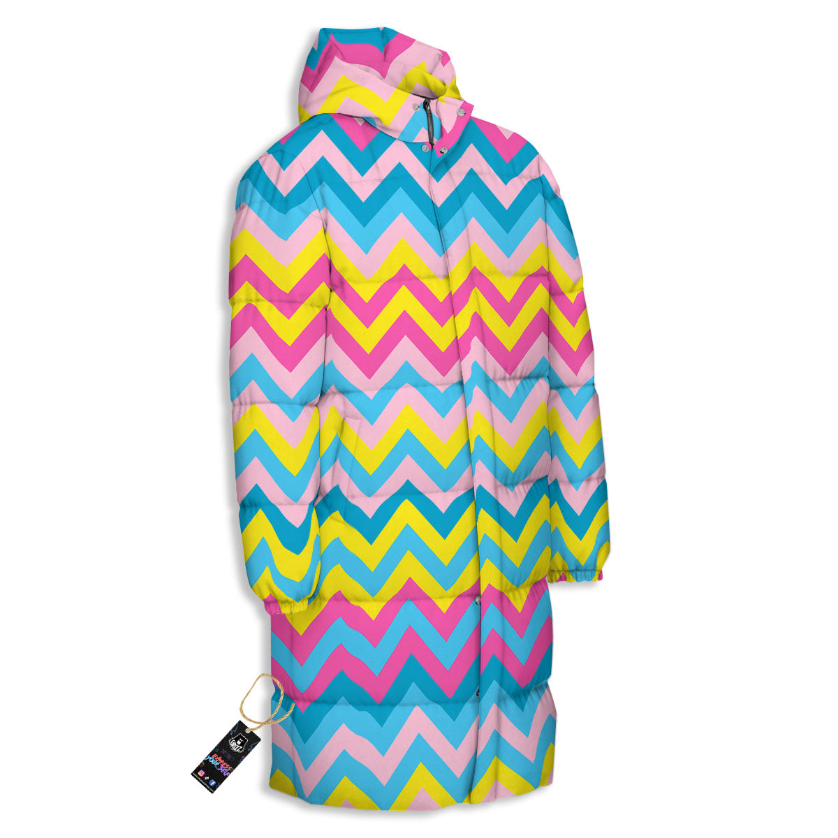 Chevron Rainbow Print Pattern Long Down Jacket-grizzshop