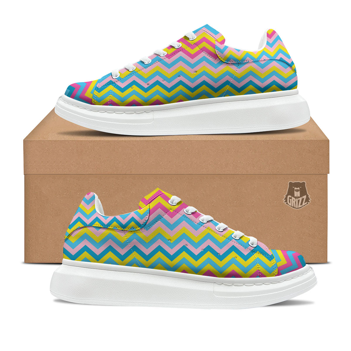 Chevron Rainbow Print Pattern Platform Shoes-grizzshop