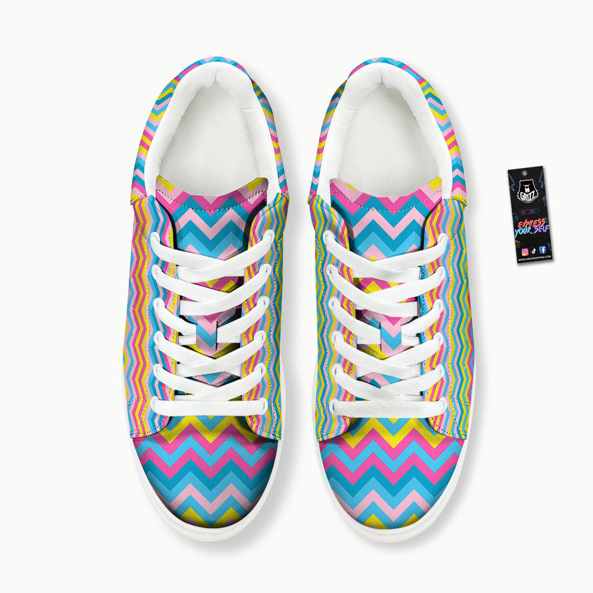 Chevron Rainbow Print Pattern Platform Shoes-grizzshop