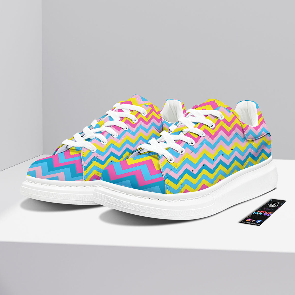 Chevron Rainbow Print Pattern Platform Shoes-grizzshop