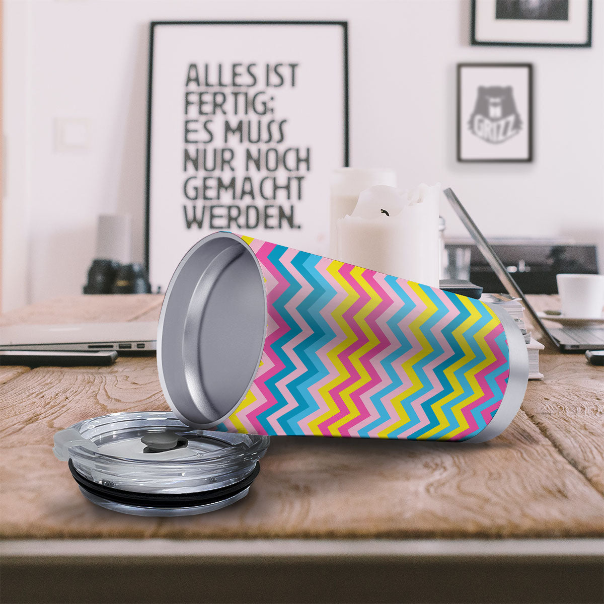 Chevron Rainbow Print Pattern Tumbler-grizzshop