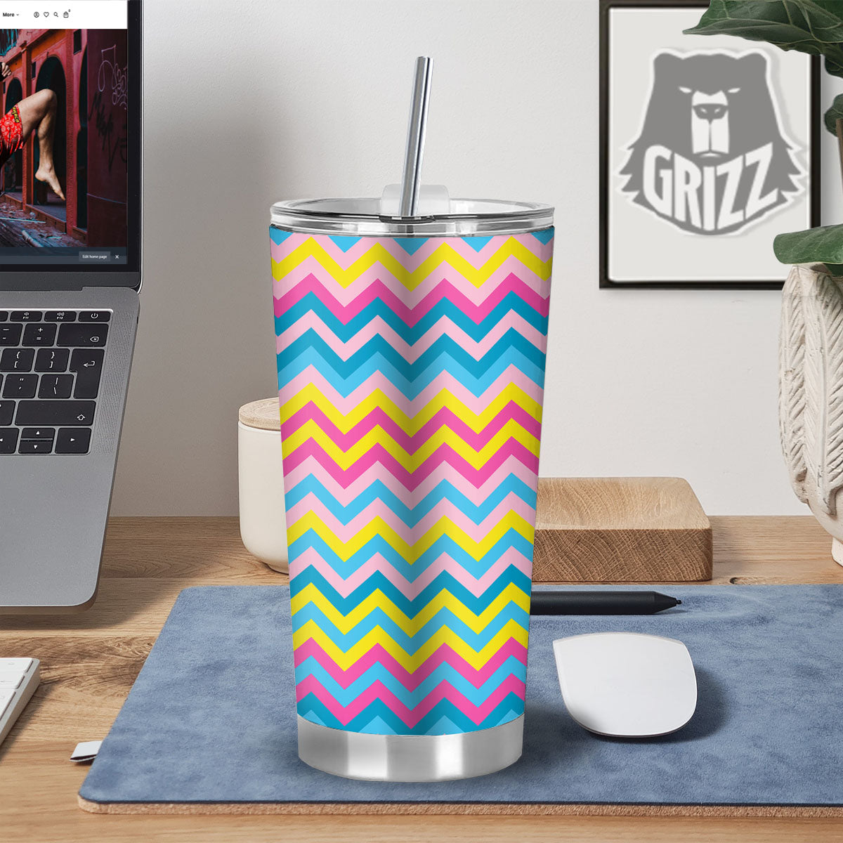 Chevron Rainbow Print Pattern Tumbler-grizzshop