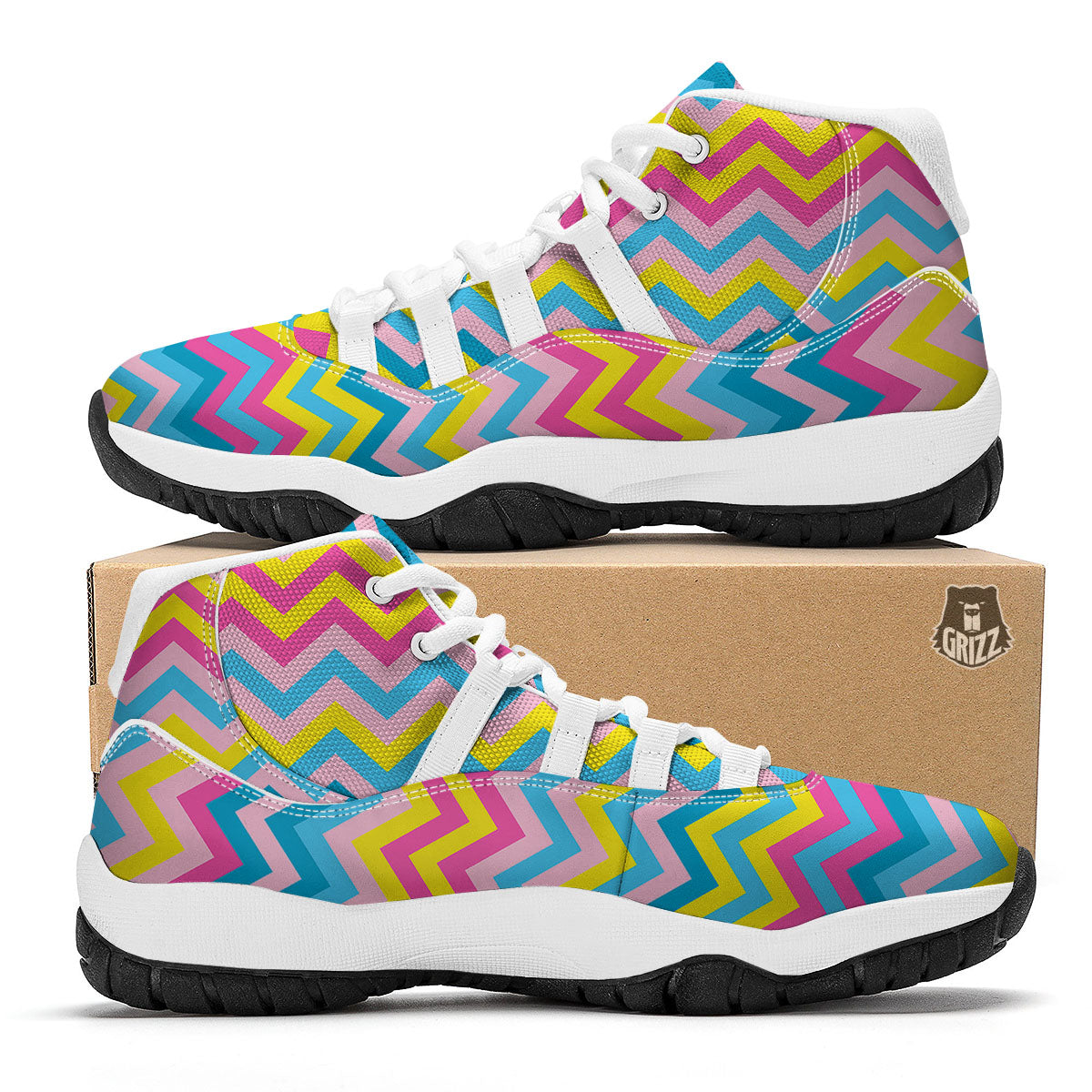 Chevron Rainbow Print Pattern White Bball Shoes-grizzshop