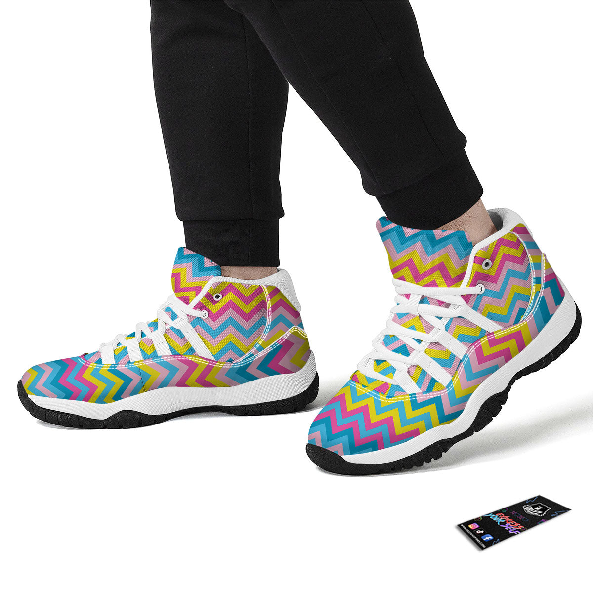 Chevron Rainbow Print Pattern White Bball Shoes-grizzshop