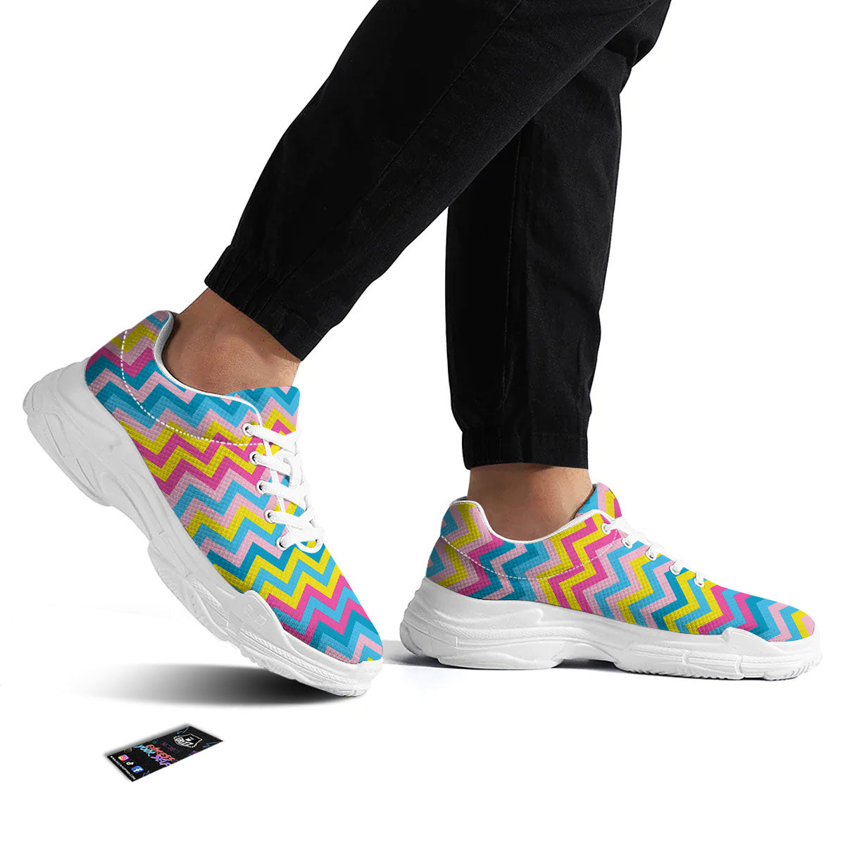 Chevron Rainbow Print Pattern White Chunky Shoes-grizzshop
