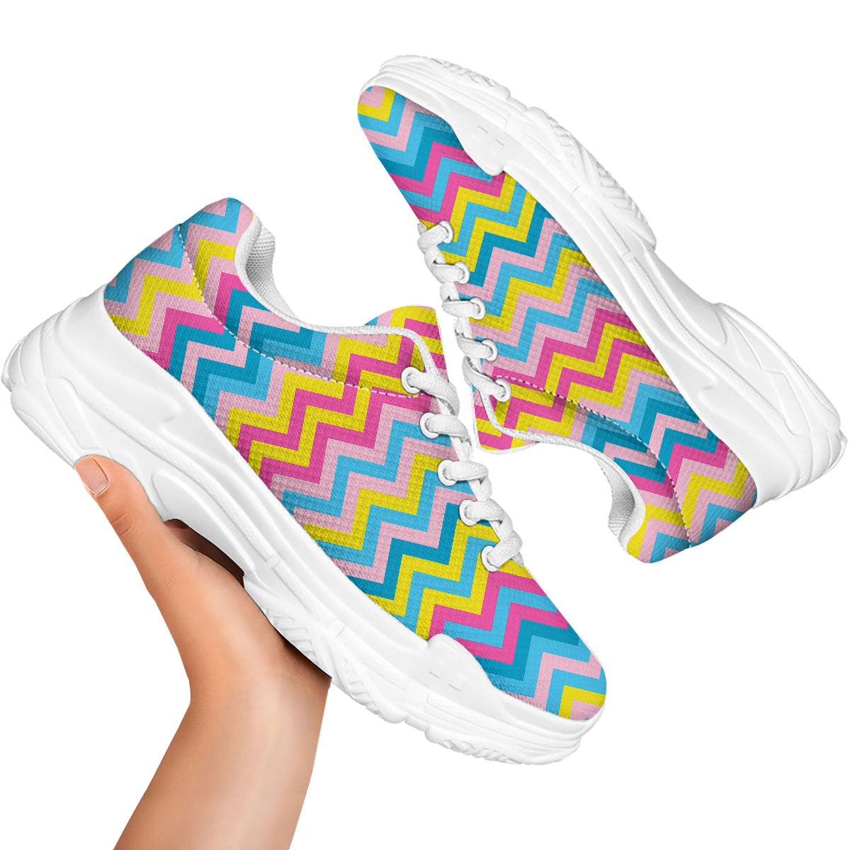 Chevron Rainbow Print Pattern White Chunky Shoes-grizzshop