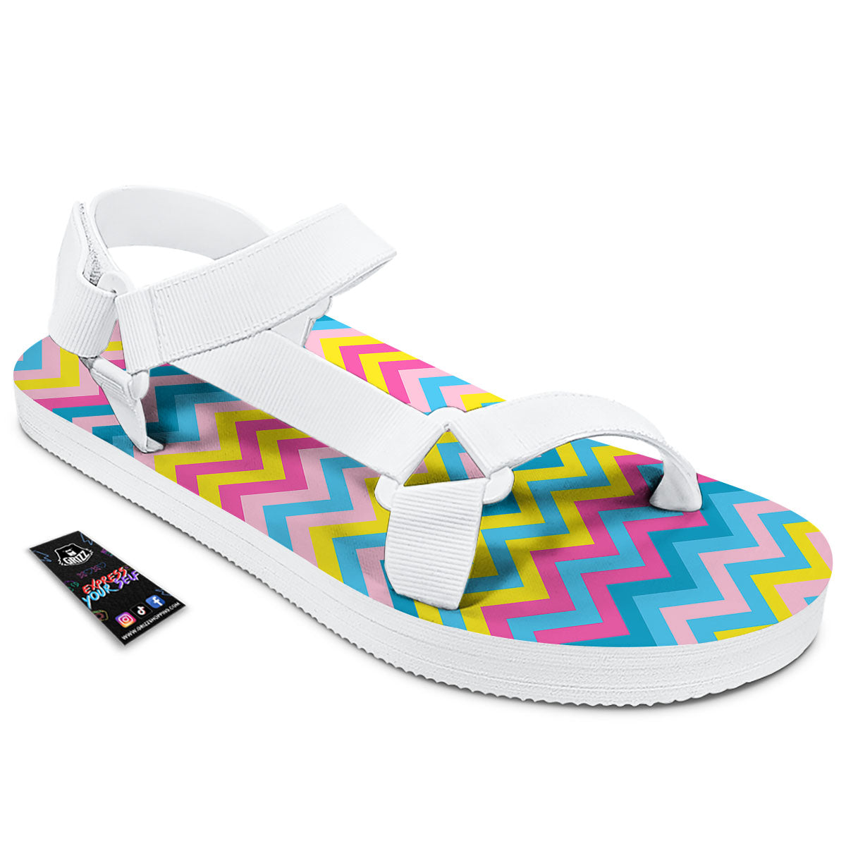 Chevron Rainbow Print Pattern White Open Toe Sandals-grizzshop