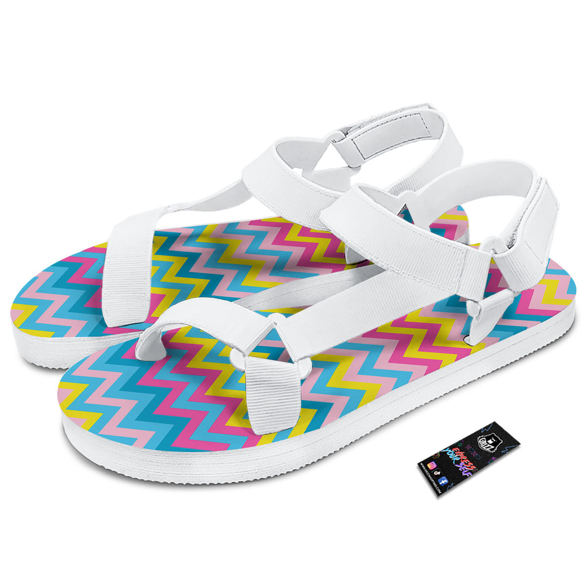 Chevron Rainbow Print Pattern White Open Toe Sandals-grizzshop