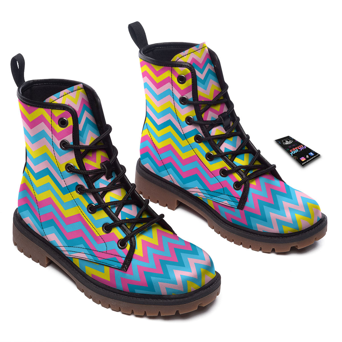 Chevron Rainbow Print Pattern Work Boots-grizzshop