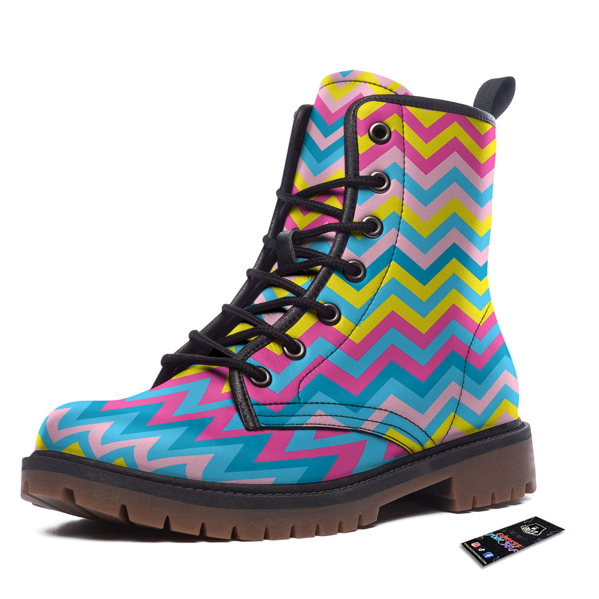 Chevron Rainbow Print Pattern Work Boots-grizzshop