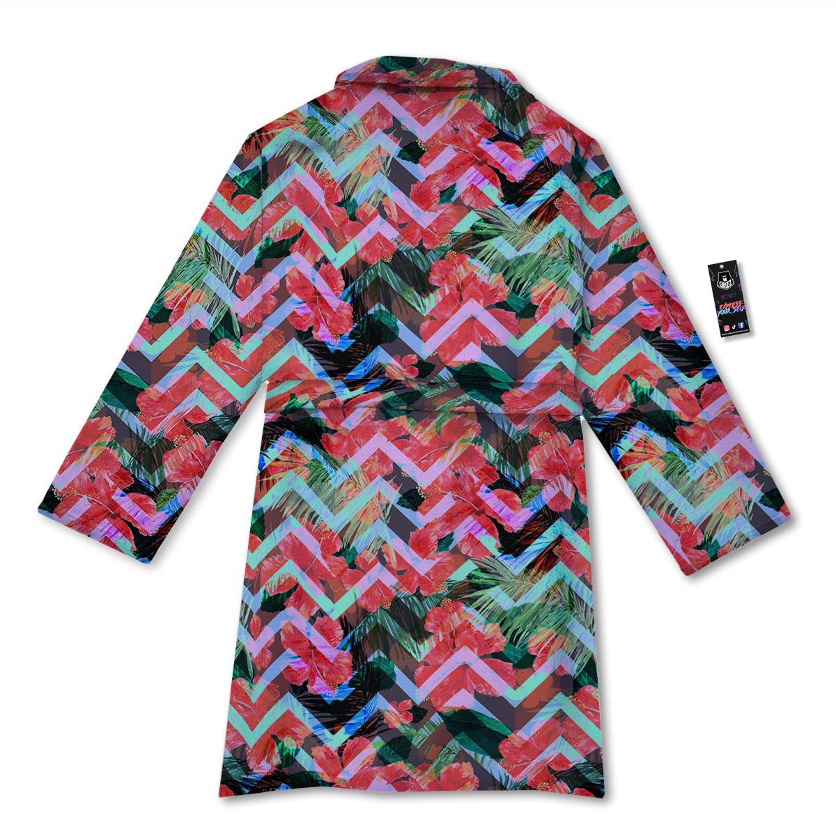 Chevron Red Hibiscus Print Pattern Bathrobe-grizzshop