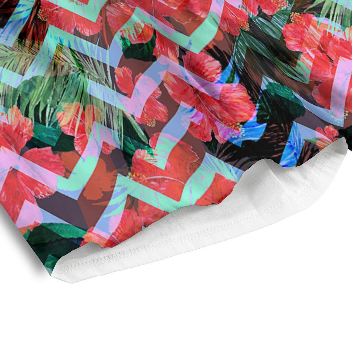 Chevron Red Hibiscus Print Pattern Men's Athletic Shorts