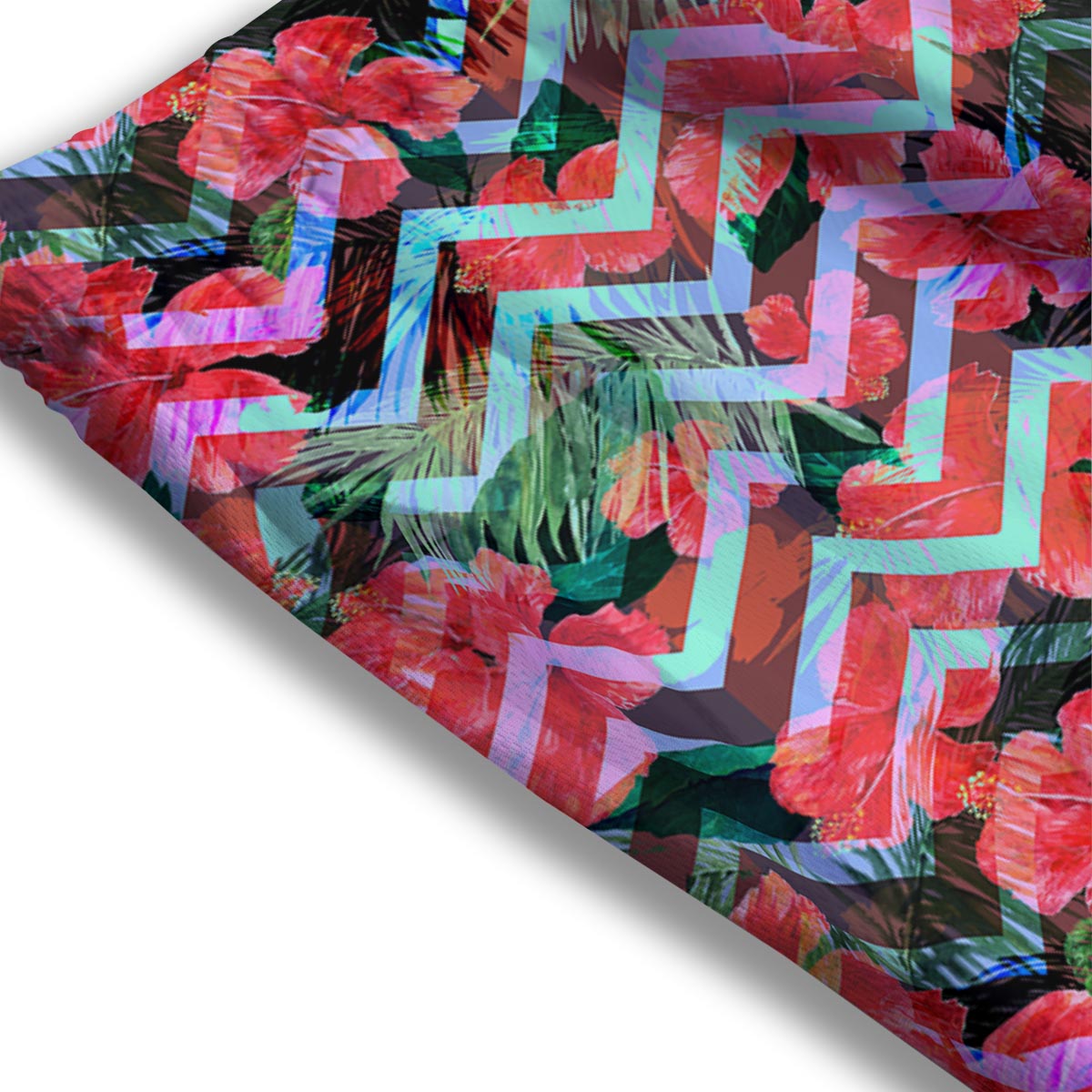 Chevron Red Hibiscus Print Pattern Mesh Shorts