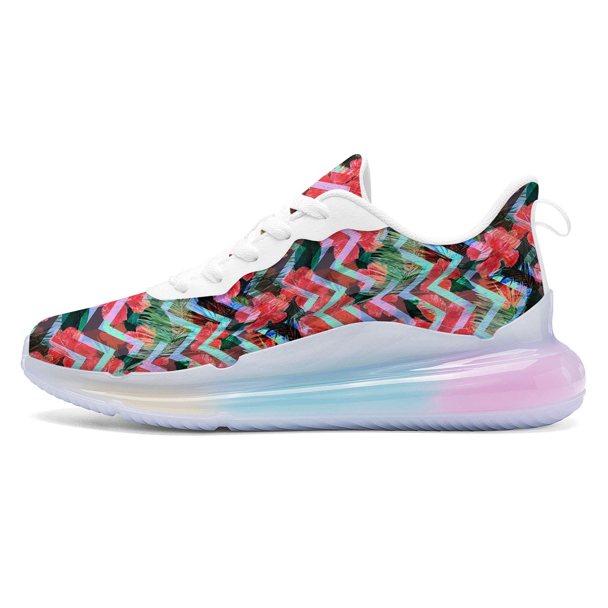 Chevron Red Hibiscus Print Pattern Running Sneakers-grizzshop