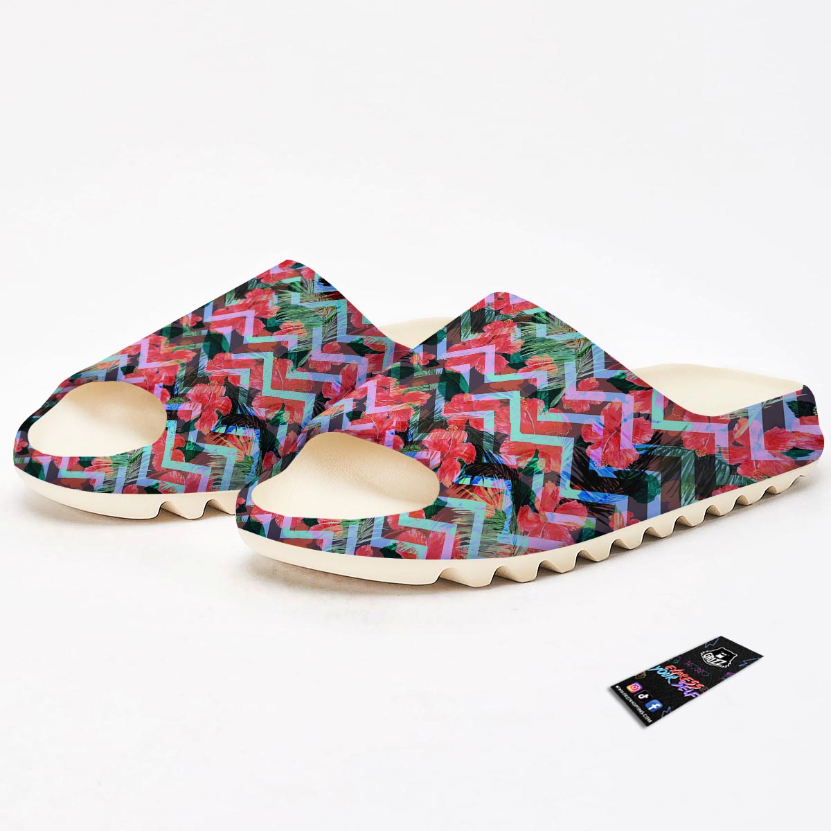 Chevron Red Hibiscus Print Pattern Sandals-grizzshop