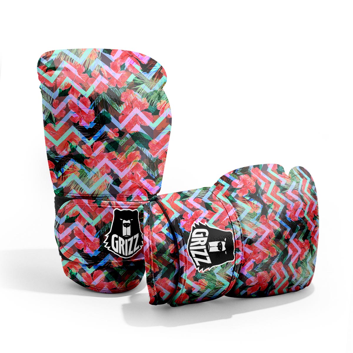 Chevron Red Hibiscus Print Pattern Pro Boxing Glove