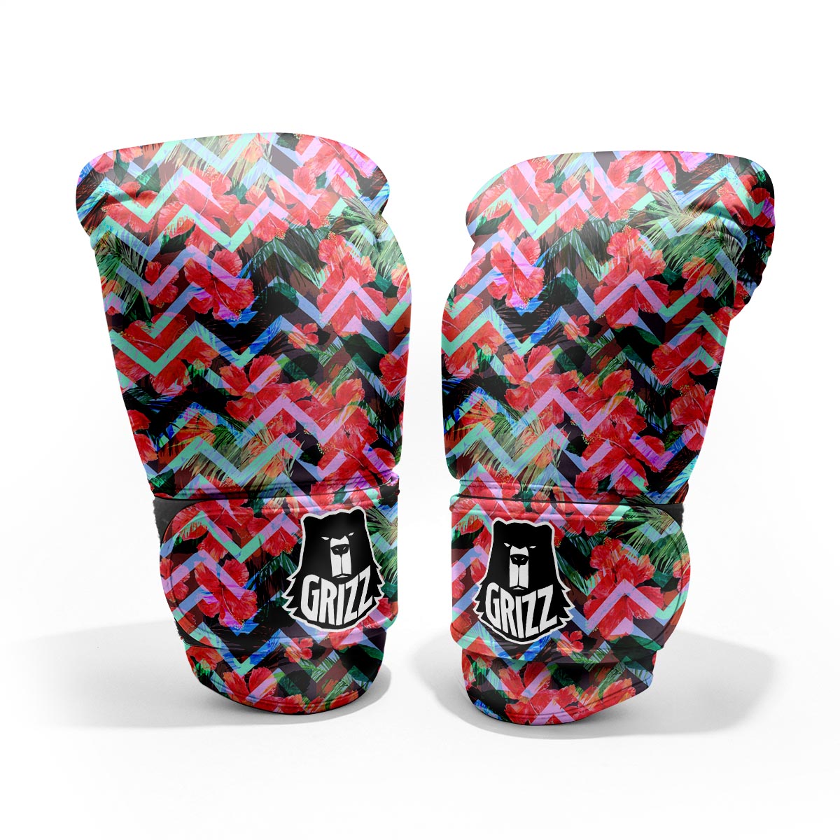 Chevron Red Hibiscus Print Pattern Pro Boxing Glove