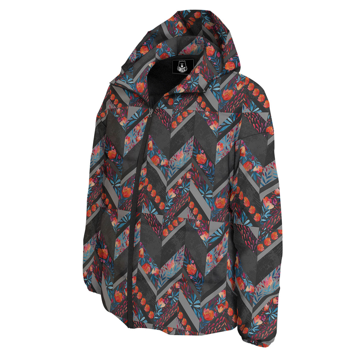Chevron Watercolor Flowers Print Pattern Down Jacket-grizzshop