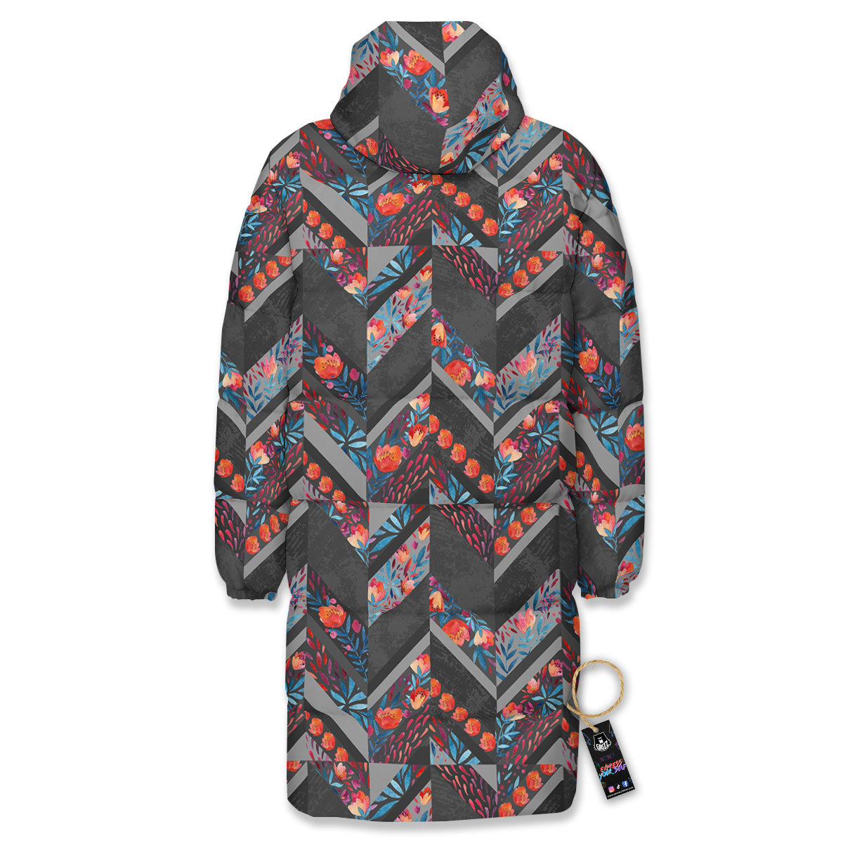 Chevron Watercolor Flowers Print Pattern Long Down Jacket-grizzshop