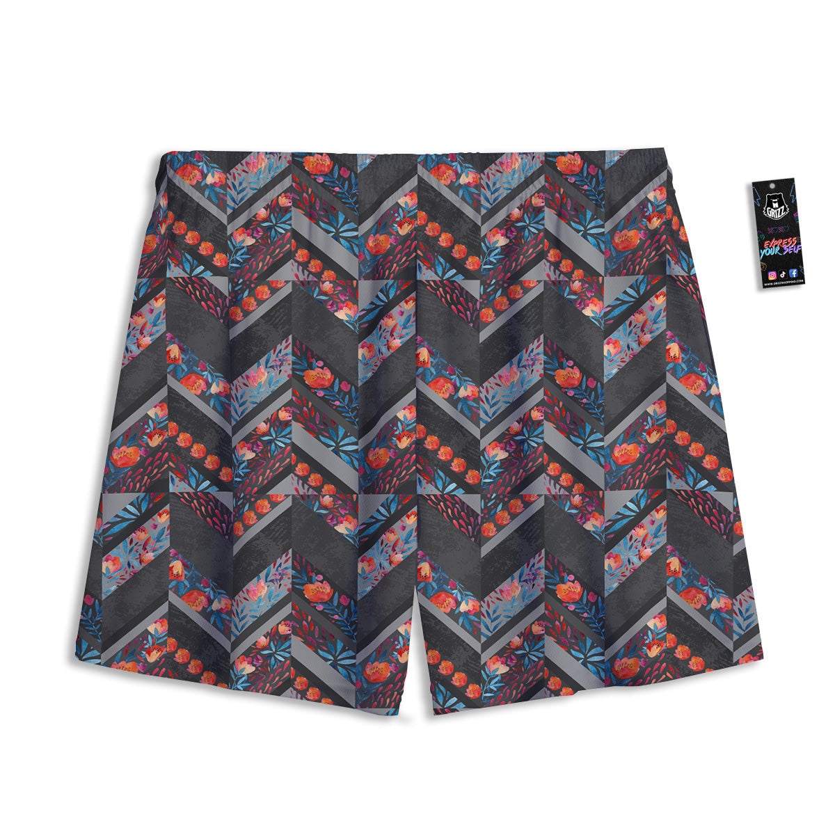 Chevron Watercolor Flowers Print Pattern Mesh Shorts-grizzshop