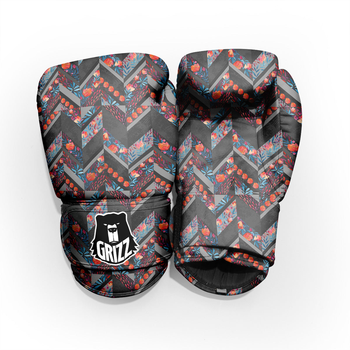 Chevron Watercolor Flowers Print Pattern Sparring Gloves-grizzshop