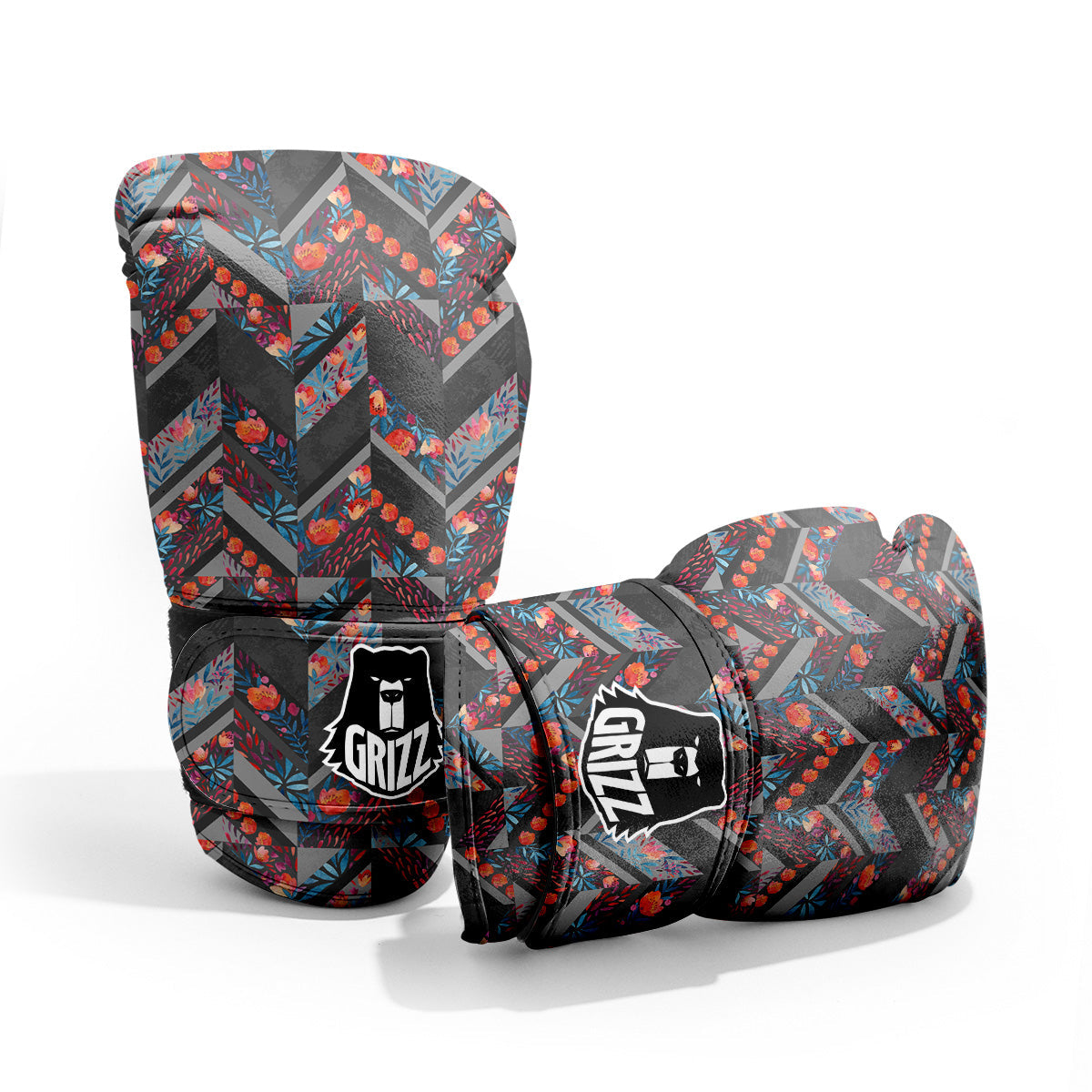 Chevron Watercolor Flowers Print Pattern Sparring Gloves-grizzshop