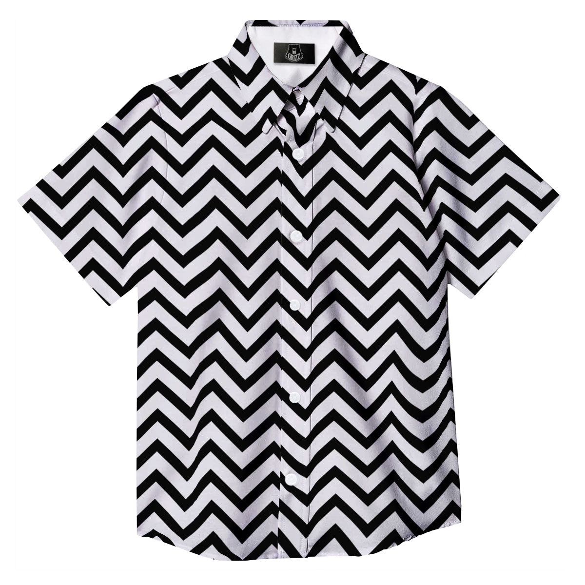 Chevron White And Black Print Pattern Button Up Shirt-grizzshop