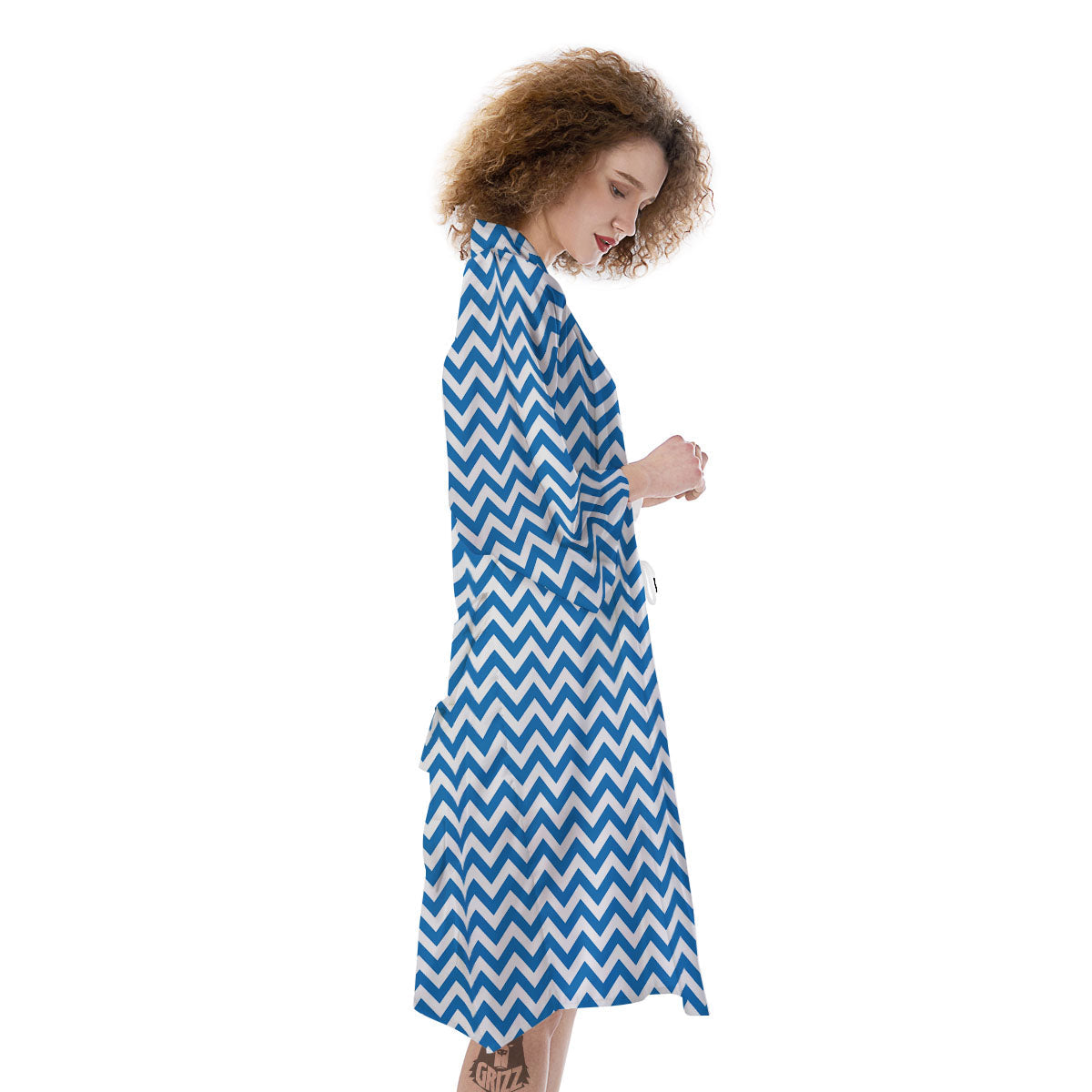 Chevron White And Blue Print Pattern Kimono-grizzshop