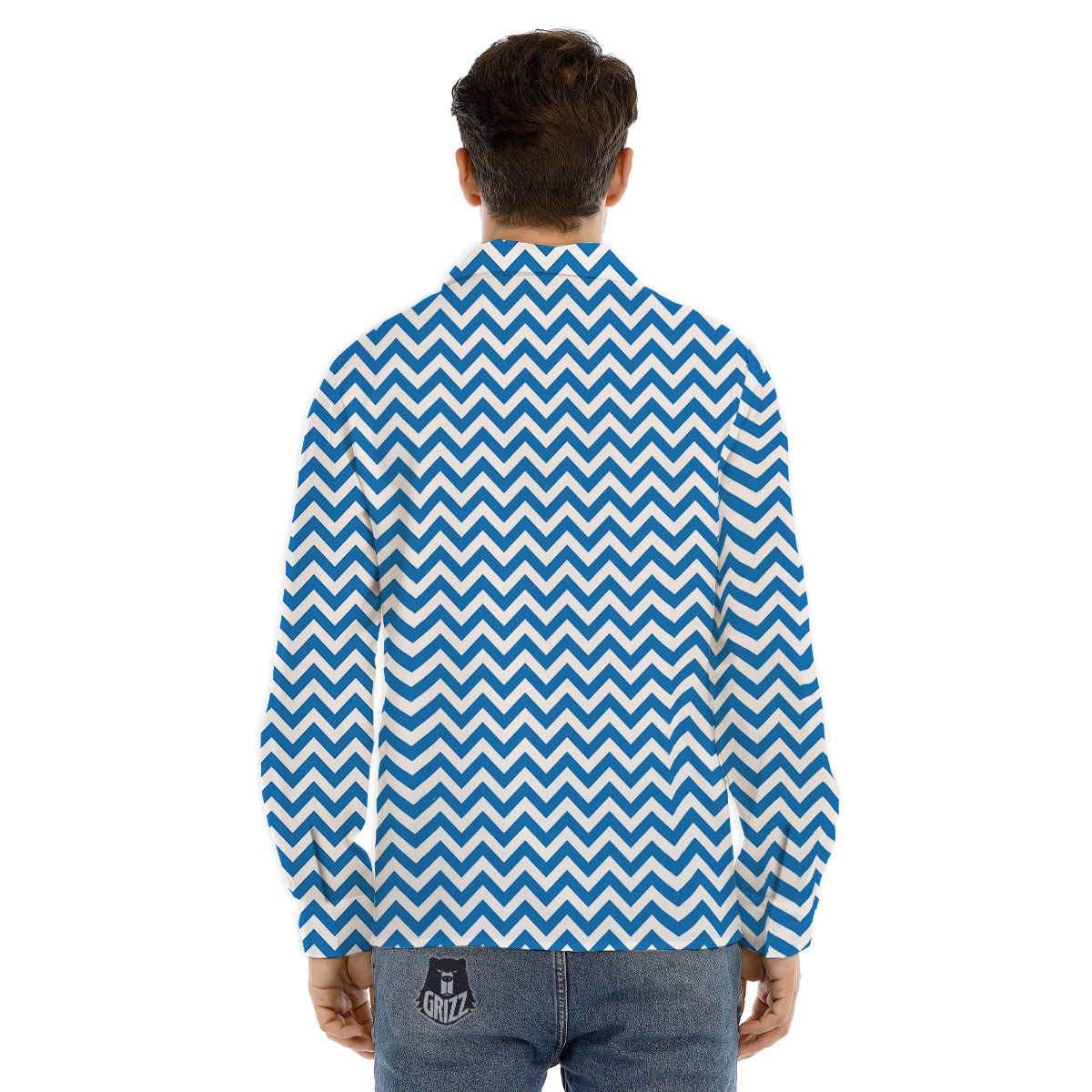 Chevron White And Blue Print Pattern Men's Dress Shirts-grizzshop