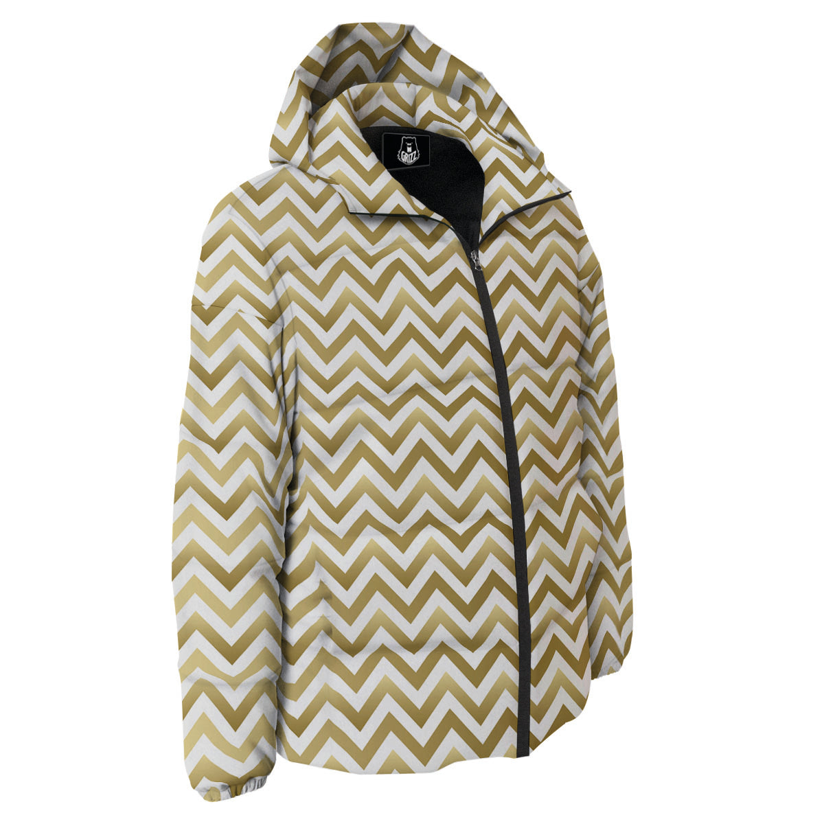 Chevron White And Gold Print Pattern Down Jacket-grizzshop