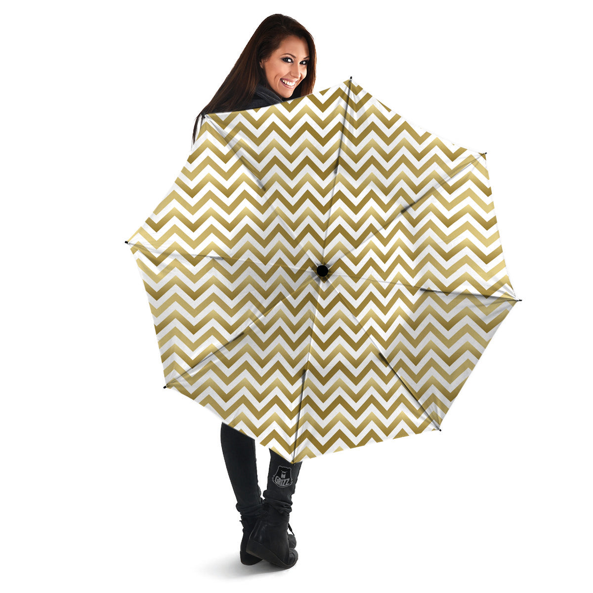 Chevron White And Gold Print Pattern Umbrella-grizzshop