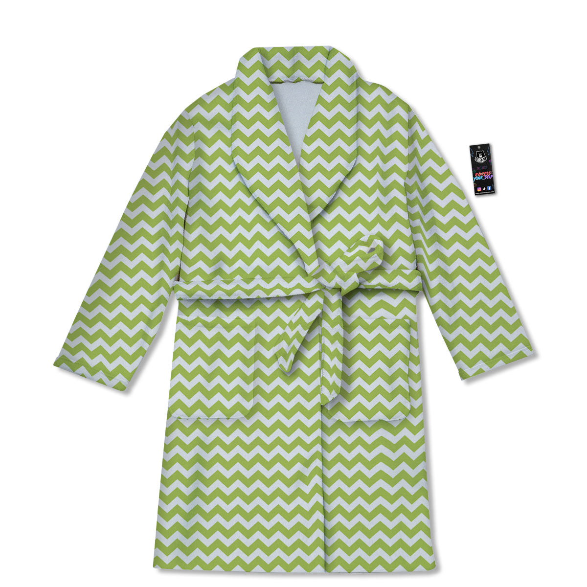 Chevron White And Green Print Pattern Bathrobe-grizzshop