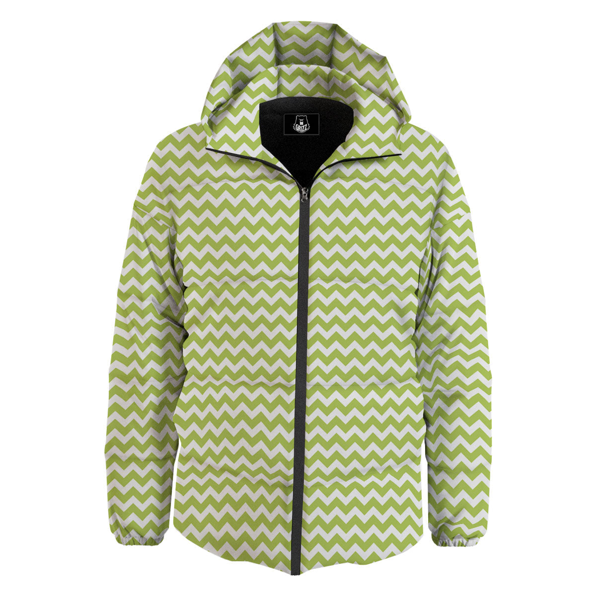 Chevron White And Green Print Pattern Down Jacket-grizzshop