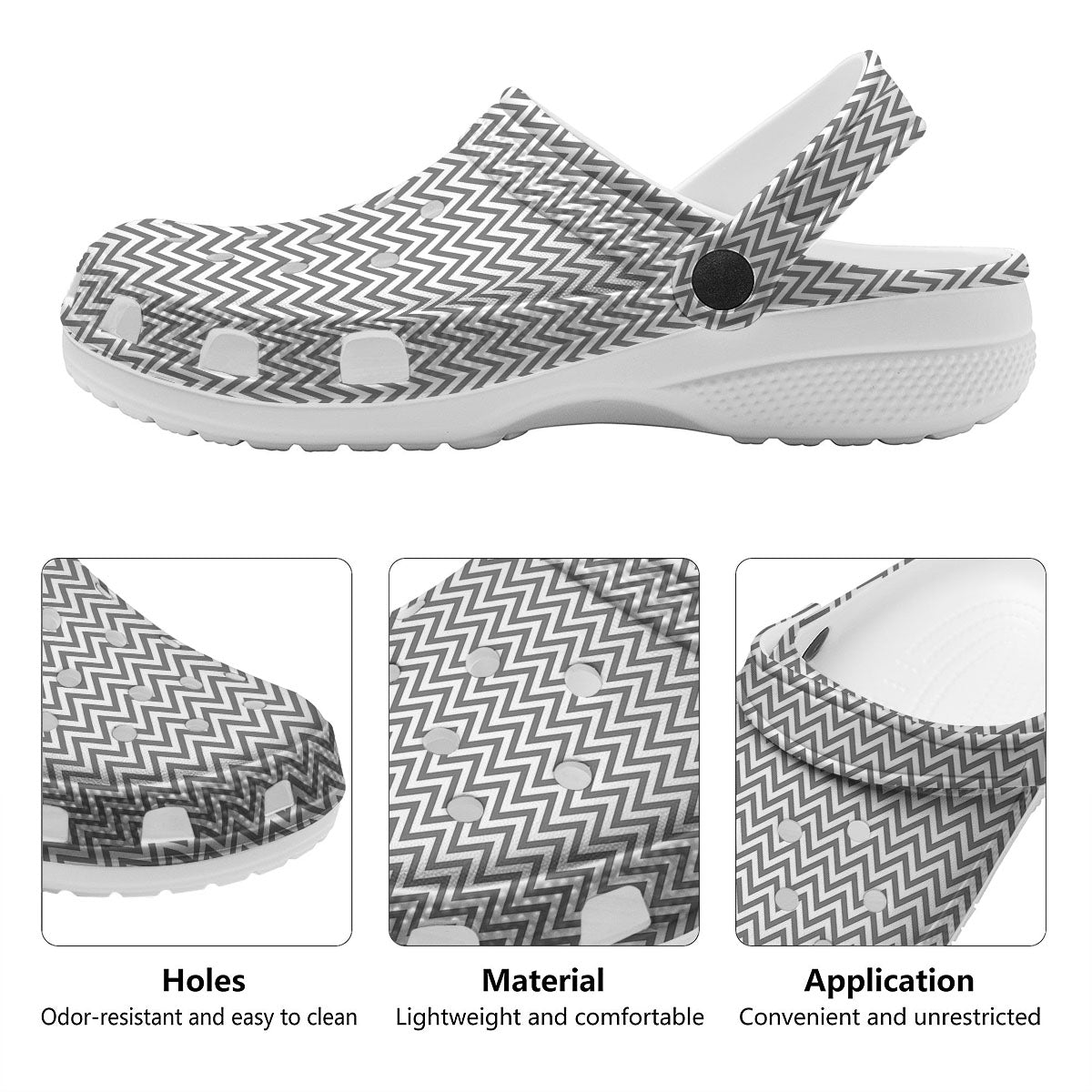 Chevron White And Grey Print Pattern Clog-grizzshop