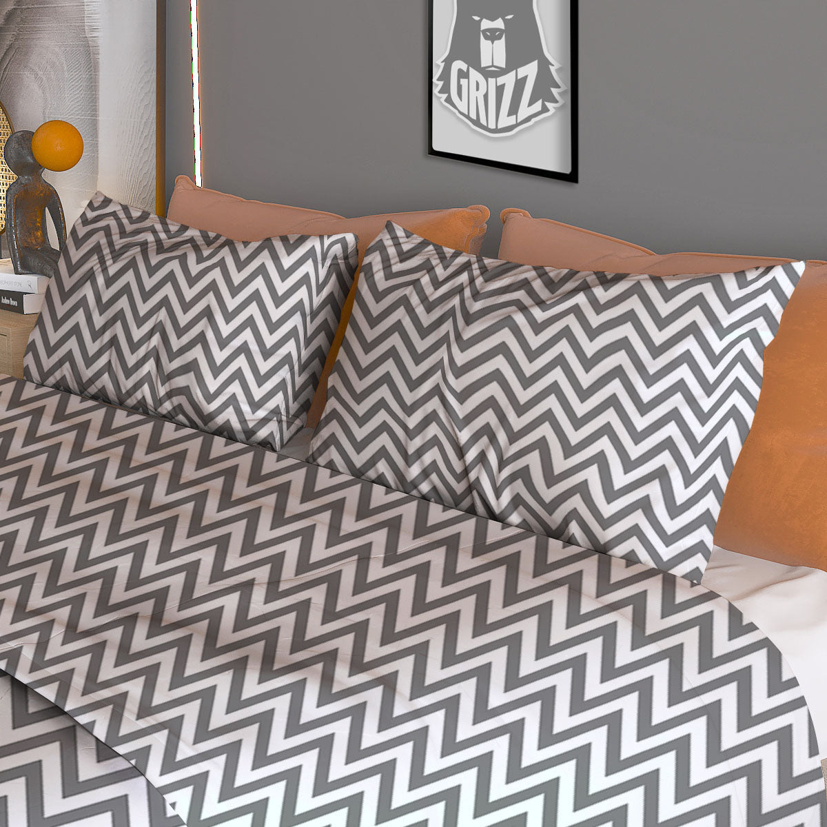 Chevron White And Grey Print Pattern Duvet Cover Bedding Set