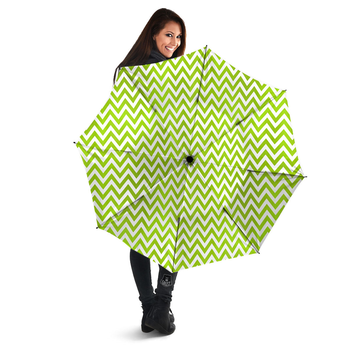 Chevron White And Lime Green Print Umbrella-grizzshop