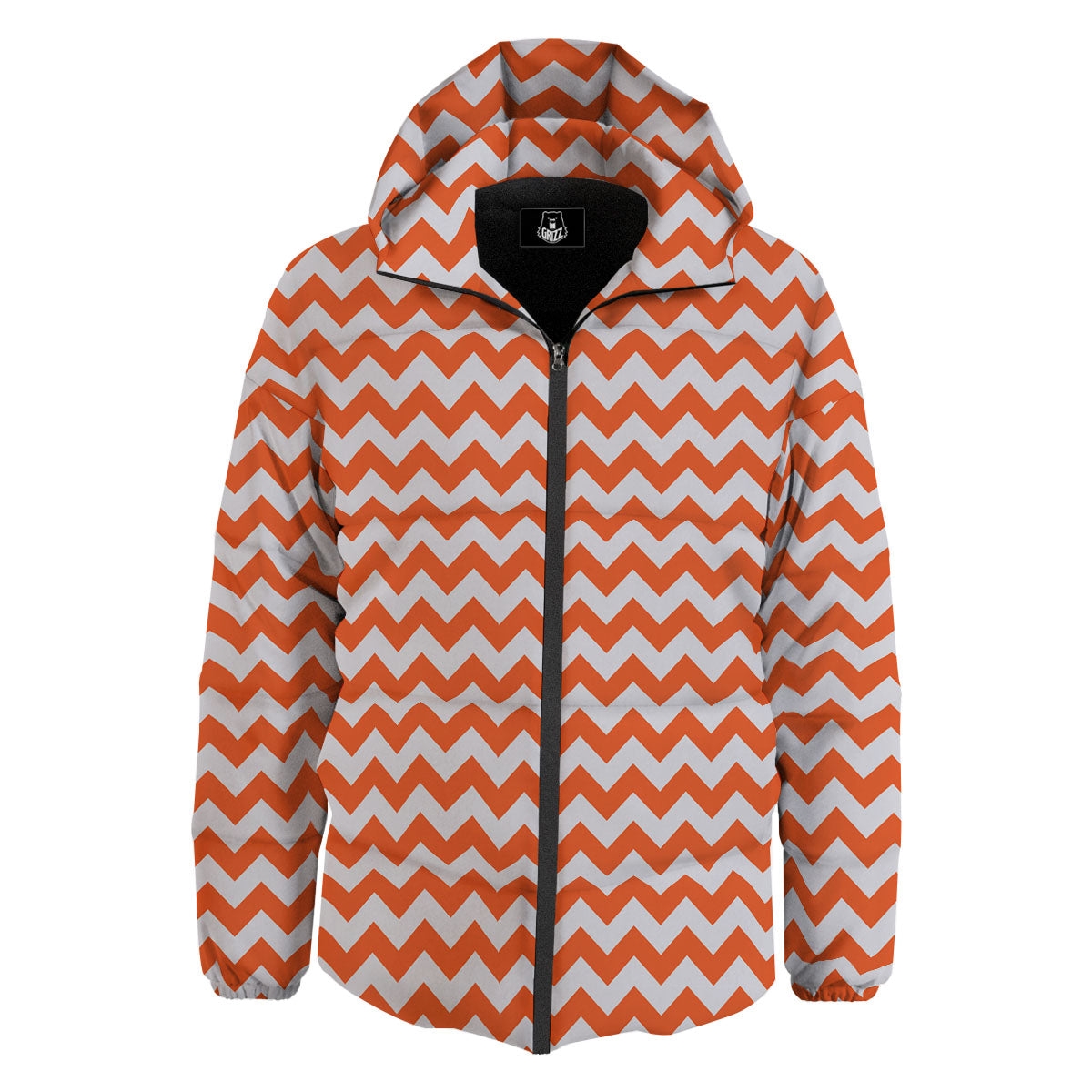 Chevron White And Orange Print Pattern Down Jacket-grizzshop