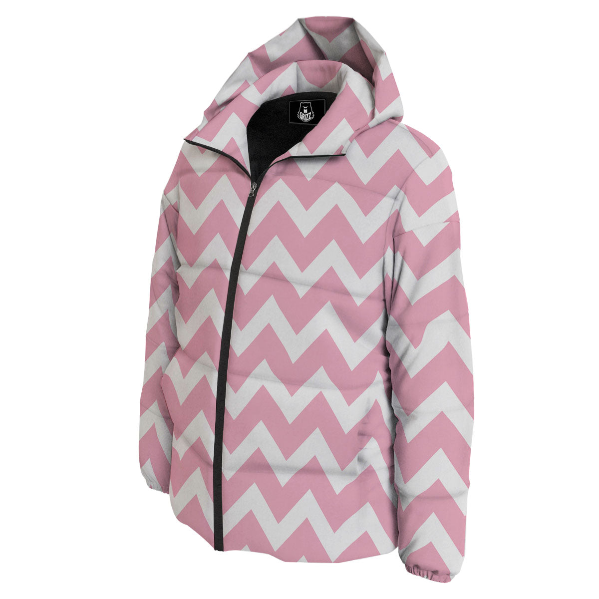 Chevron White And Pink Print Pattern Down Jacket-grizzshop