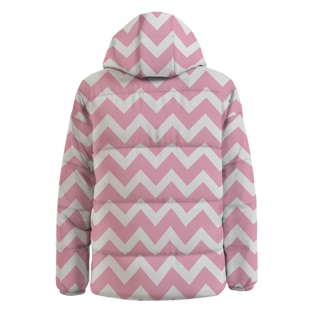 Chevron White And Pink Print Pattern Down Jacket-grizzshop