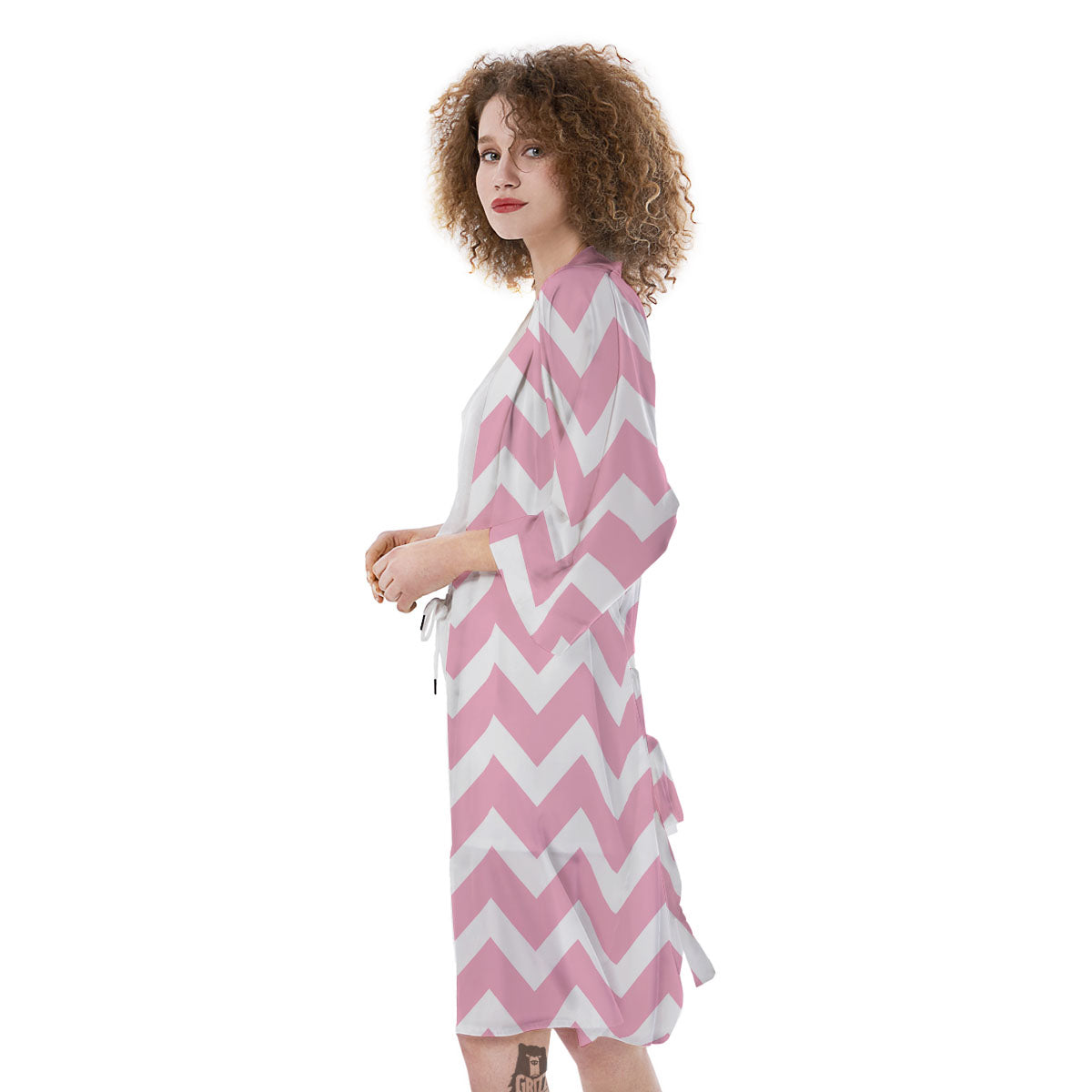 Chevron White And Pink Print Pattern Kimono-grizzshop