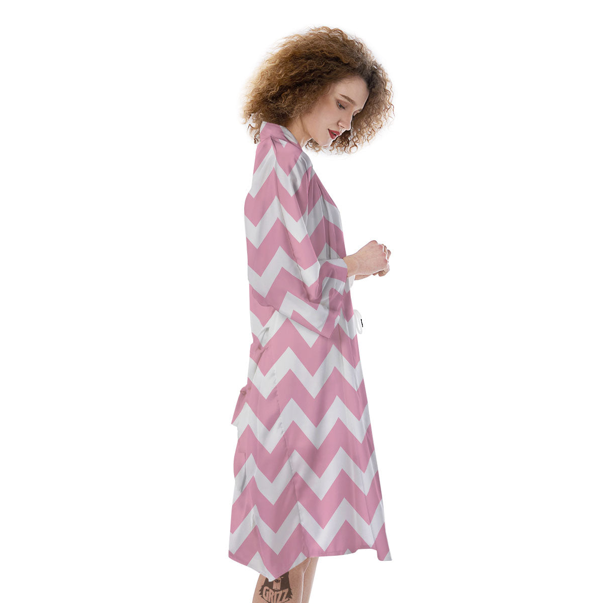 Chevron White And Pink Print Pattern Kimono-grizzshop