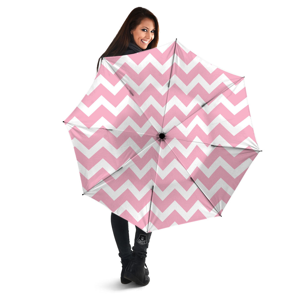 Chevron White And Pink Print Pattern Umbrella-grizzshop