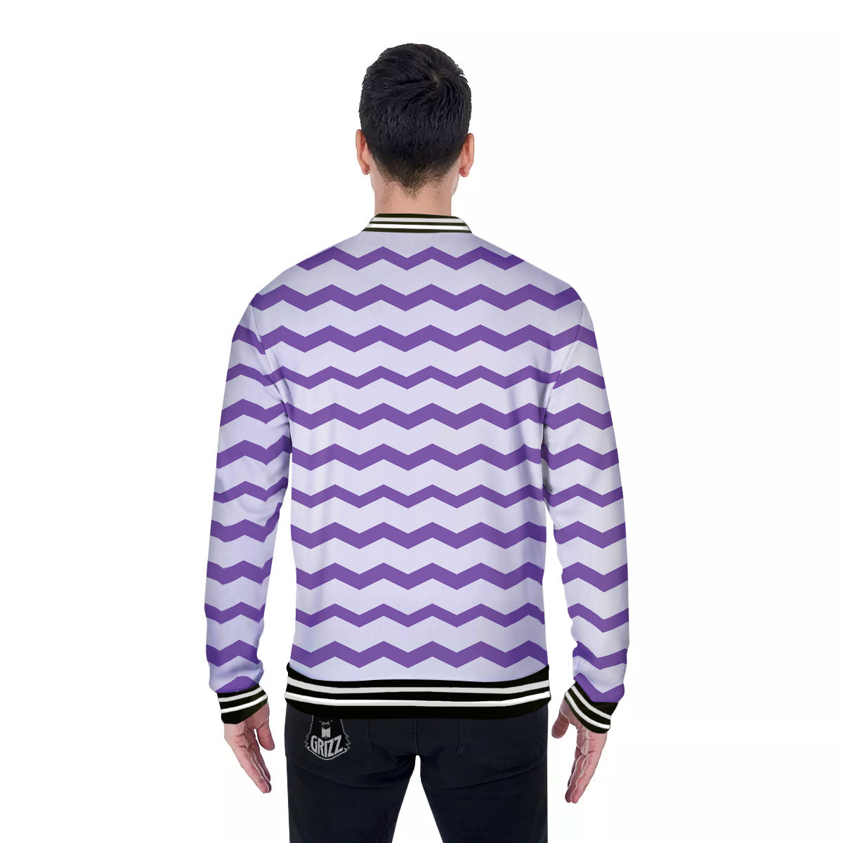 Chevron White And Purple Print Pattern Baseball Jacket-grizzshop
